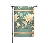 Ce drapeau de jardin imprimé carte du monde rétro est la bienvenue aux invités dans votre maison avec une pièce unique. Parfait pour n'importe quelle terrasse, patio, porche ou véranda et fait de