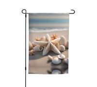 Ce drapeau de jardin imprimé coquillages et étoiles de mer est la bienvenue aux invités dans votre maison avec un style unique. Parfait pour n'importe quelle terrasse, patio, porche ou véranda et fait