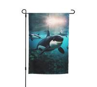 Ce drapeau de jardin imprimé d'épaulards est la bienvenue aux invités dans votre maison avec un style unique. Parfait pour n'importe quelle terrasse, patio, porche ou véranda et faites de charmantes