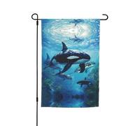 Ce drapeau de jardin imprimé d'épaulards est la bienvenue aux invités dans votre maison avec un style unique. Parfait pour n'importe quelle terrasse, patio, porche ou véranda et faites de charmantes