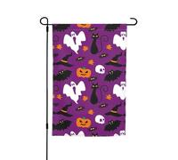 Ce drapeau de jardin violet à imprimé horreur d'Halloween est la bienvenue aux invités dans votre maison avec un style unique. Parfait pour n'importe quelle terrasse, patio, porche ou véranda et fait