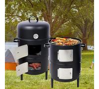 Ce fumoir rond multifonctionnel est un gril compact en acier qui assure une cuisson uniforme à 360°, ce qui le rend idéal pour fumer viandes, poissons et légumes.(B)