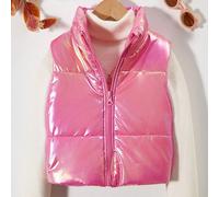 Ce gilet zippé holographique pour préadolescentes est à la mode. Le design unique du style color-block du gilet met en valeur le goût personnel et la mode des préadolescentes. Le matériau chaud et lég