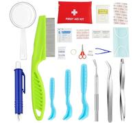 Ce kit Anti-Tiques en 7 Pièces Comprend une Trousse de Premiers Secours, un kit de Traitement et une Pince à Tiques en Acier Inoxydable，Il Convient aux Humains aux Enfants aux Chats et aux Chiens