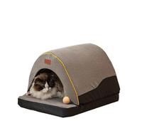 Ce lit pour chat amovible est conçu pour les chats de catégorie Highlander. | Niche fermée et lit ouvert 2 en 1 pour chat Offre un espace de repos sécurisé Fond moelleux pour un confort optimal