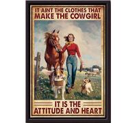 Ce ne sont pas les vêtements qui font la cowgirl, c'est l'attitude. Affiche décorative murale avec animaux, cadeau pour les amoureux des chevaux, cavaliers, cowboys, décoration de ferme. Impression