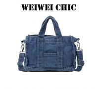 Ce nouveau sac à main carré classique et à la mode présente des poignées doubles et un design avec bordure en denim, ce qui le rend parfait pour les activités de plein air, les déplacements, les cours