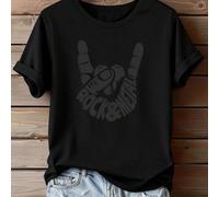Ce nouveau top pour femmes grande taille 2026 présente un imprimé de geste de main rock, dégageant un style de rue Y2K cool et décontracté 0XL,1XL,2XL,3XL,4XLHalloweenTissu tricoté