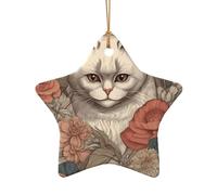 Ce pendentif en forme d'étoile en forme d'arbre de Noël en céramique en gros plan d'un œil de chat profond avec un motif est parfait pour les fêtes de Noël d'hiver et la décoration de la maison.