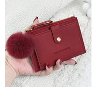 Ce petit portefeuille pliant décoré de lettres de couleur bordeaux, décoré d'un pompon pendant, est léger et portable, convenant pour les cartes de crédit et les clés. Il est à la mode et mignon, conv