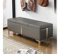 Ce Pouf de Rangement en Similicuir Gris, ce Banc à Chaussures rectangulaire capitonné avec Pieds en métal est idéal comme Repose-Pieds pour Le Salon, la Chambre ou Le Couloir (79 x 38 x 41 c