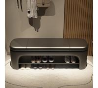 Ce pouf rembourré avec rangement intégré est un banc ottoman multifonctionnel. en cuir convient parfaitement au pied du lit dans la chambre, salon ou à l'entrée(Charcoal black,100cm/39.4in)
