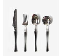Ce Service de Couverts, composé de 4/16/24/32/40/48 pièces en Acier Inoxydable 304 avec Manches Noirs et Finition Artisanale, Comprend des Couteaux, fourchettes et cuillères. Coffret Cadeau