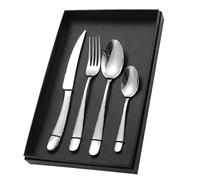 Ce Service de Couverts, composé de 4/16/24/32/40/48 pièces en Acier Inoxydable épais, Comprend Un Couteau à Steak, Une Fourchette et Une cuillère. Coffret Cadeau argenté. Disponible en versi