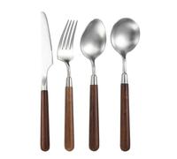 Ce Service de Couverts, composé de 4, 16, 24, 32, 40 ou 48 pièces, Comprend Un Couteau à Steak, Une Fourchette et Une cuillère en Acier Inoxydable 304 avec Manche en Noyer et Un Coffret en b