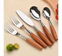 Ce Service de Couverts Comprend 5/20/30/40 pièces : Couteau, Fourchette et cuillère en Acier Inoxydable 304 avec Manche en Bois, et Un élégant Coffret en Palissandre épais. Disponible en ARG