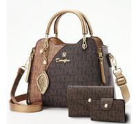 Ce set populaire de 3 pièces sac mère-fille de cette année, grand sac fourre-tout décontracté classique pour femme, sac à main jacquard élégant haut de gamme pour femme Motif monogrammePolyuréthane