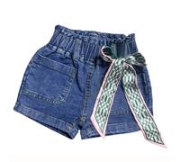 Ce Short en Denim à Ceinture élastique coréen décontracté très Confortable et Estival destiné aux Fillettes Bambins préados Parfait pour Jeux extérieurs avec activités de Plein air (Blue, 7-8 Years)