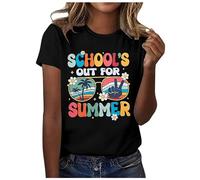 Ce sont les vacances d'été ! T-shirts pour femmes : nous avons obtenu notre diplôme ! T-shirt enseignant de l'année Dernier jour d'école T-shirt à manches courtes T-shirt en satin, Noir , S