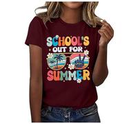 Ce sont les vacances d'été ! T-shirts pour femmes : nous avons obtenu notre diplôme ! T-shirt enseignant de l'année Dernier jour d'école T-shirt à manches courtes T-shirt en satin, Bordeaux, XXL