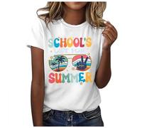 Ce sont les vacances d'été ! T-shirts pour femmes : nous avons obtenu notre diplôme ! T-shirt enseignant de l'année Dernier jour d'école T-shirt à manches courtes T-shirt en satin, Blanc., XXL