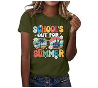 Ce sont les vacances d'été ! T-shirts pour femmes : nous avons obtenu notre diplôme ! T-shirt enseignant de l'année Dernier jour d'école T-shirt à manches courtes T-shirt en satin, Vert armée., M