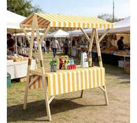Ce Stand de marché Pliable et Portable en Bois avec auvent est Un Chariot de Vente extérieur Polyvalent idéal pour Les foires Artisanales, Les Stands Alimentaires, Les marchés Nocturnes et l
