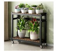 Ce Support à Plantes réglable à Trois Niveaux avec roulettes est fabriqué en Bois et en métal et Convient aux compositions Florales d'intérieur/extérieur, Ainsi qu'à la décoration de patios