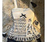 Ce Top court ajusté et adorable, inspiré du style Y2K, présente des imprimés de partitions et de notes de musique ainsi qu'un joli nœud, mettant en valeur le charme féminin. C'est un choix parfait, qu