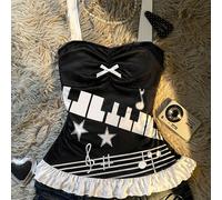 Ce Top court ajusté et adorable, inspiré du style Y2K, présente des imprimés de partitions et de notes de musique ainsi qu'un joli nœud, mettant en valeur le charme féminin. C'est un choix parfait, qu