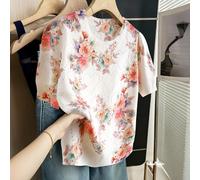 Ce Top en tricot ajouré de couleur crème avec imprimé floral présente un motif de roses richement imprimé sur toute la surface qui dégage une sensation rétro et romantique, tandis que le motif de cœur