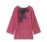 CEAeis Robe à Paillettes pour Femme, Manches Longues, Ruban, soirée, Club, Festival, Mini-Robe à Paillettes avec nœud Papillon (Pink,TTG)