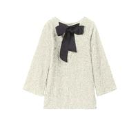 CEAeis Robe à Paillettes pour Femme, Manches Longues, Ruban, soirée, Club, Festival, Mini-Robe à Paillettes avec nœud Papillon (White,Grand)