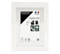 Ceanothe Cadre Photo 13x18 cm en Bois FSC Blanc Passe-partout 10x15 cm - Convient au A6 et Carte Postale Design Effet Caisse Collection MILAN Verre acrylique Incassable Fabriqué en France
