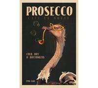 Ceanothe Tableau mural encadré autruche Prosecco Café la Notte 65x97 cm - Tableau Mural Décoratif - Image Encadrée Imprimée en HD - Impression 65x97 cm sur Fibres de Bois FSC - Finition Mate -
