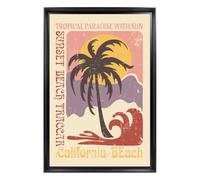 Ceanothe Tableau mural encadré California Beach rétro 40x60 cm - Tableau Mural Décoratif - Image Encadrée Imprimée en HD - Impression 40x60 cm sur Fibres de Bois FSC - Finition Mate - Fabriqué en