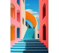 Ceanothe Tableau sur toile architecture géométrique colorée 100x140 cm Décoration Murale Art Décoratif Muraux Peinture Imprimée en HD Salon Chambre Bureau Bois de Forêt FSC Fabriqué en France