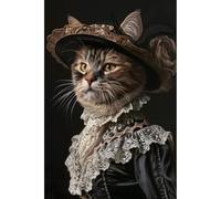 Ceanothe Tableau sur toile Chat victorien avec chapeau 45x65 cm | Tableau sur toile Chat victorien avec chapeau 45x65 cm Décoration Murale Art Imprimée en HD Idéal pour Salon Chambre Bureau -