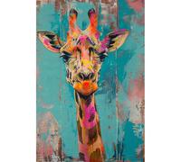 Ceanothe Tableau sur toile girafe colorée 30x45 cm Décoration Murale Art Décoratif Muraux Peinture Imprimée en HD Salon Chambre Bureau Bois de Forêt FSC Fabriqué en France