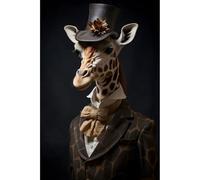 Ceanothe Tableau sur toile Girafe élégante avec chapeau haut-de-forme 45x65 cm Décoration Murale Art Décoratif Muraux Peinture Imprimée en HD Salon Chambre Bureau Bois de Forêt FSC Fabriqué en France