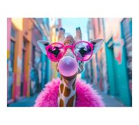 Ceanothe Tableau sur toile girafe pop art 30x45 cm Décoration Murale Art Décoratif Muraux Peinture Imprimée en HD Salon Chambre Bureau Bois de Forêt FSC Fabriqué en France