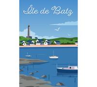 Ceanothe Tableau sur toile illustration île de Batz 30x45 cm Décoration Murale Art Décoratif Muraux Peinture Imprimée en HD Salon Chambre Bureau Bois de Forêt FSC Fabriqué en France