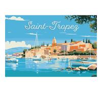 Ceanothe Tableau sur toile illustration port de Saint-Tropez 30x45 cm | Tableau sur toile illustration port de Saint-Tropez 30x45 cm Décoration Murale Art Imprimée en HD Idéal pour Salon Chambre