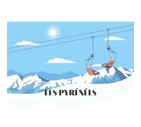 Ceanothe Tableau sur toile illustration télésiège Pyrénées 30x45 cm Décoration Murale Art Décoratif Muraux Peinture Imprimée en HD Salon Chambre Bureau Bois de Forêt FSC Fabriqué en France