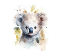 Ceanothe Tableau sur toile koala aquarelle 30x45 cm Décoration Murale Art Décoratif Muraux Peinture Imprimée en HD Salon Chambre Bureau Bois de Forêt FSC Fabriqué en France