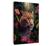 Ceanothe Tableau sur toile léopard fleuri 30x45 cm Décoration Murale Art Décoratif Muraux Peinture Imprimée en HD Salon Chambre Bureau Bois de Forêt FSC Fabriqué en France