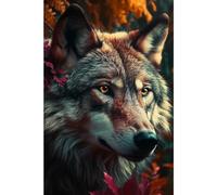 Ceanothe Tableau sur toile loup fleuri 30x45 cm Décoration Murale Art Décoratif Muraux Peinture Imprimée en HD Salon Chambre Bureau Bois de Forêt FSC Fabriqué en France