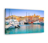 Ceanothe Tableau sur toile port de Saint-Tropez 45x65 cm Décoration Murale Art Décoratif Muraux Peinture Imprimée en HD Salon Chambre Bureau Bois de Forêt FSC Fabriqué en France