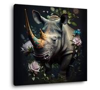 Tableau sur toile rhinocéros fleuri 30x30 cm CEANOTHE Décoration Murale Art Décoratif Muraux Peinture Imprimée en HD Salon Chambre Bureau Fabriqué en France Multicolore G