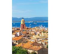 Ceanothe Tableau sur toile rue de Saint-Tropez 45x65 cm | Tableau sur toile rue de Saint-Tropez 45x65 cm Décoration Murale Art Imprimée en HD Idéal pour Salon Chambre Bureau - Bois